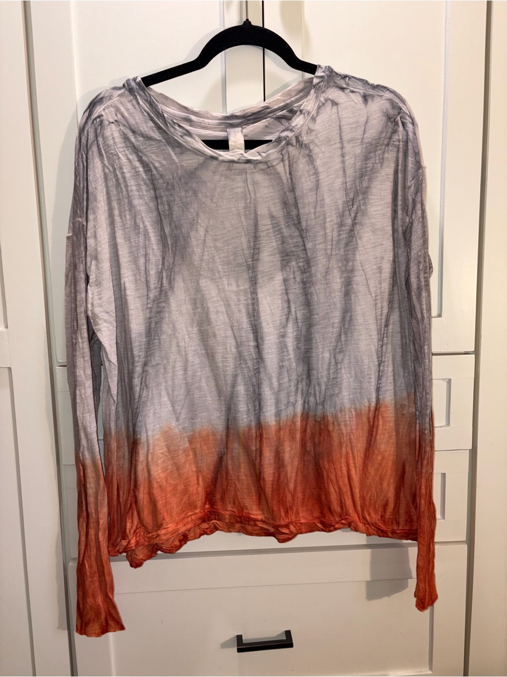 NWT Gilda Midani Color Dipped Top Long sleeve cotton Gray Orange Logenlok XL